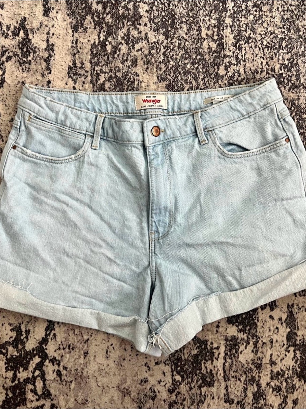 Wrangler Light Blue Rolled-Hem Denim Shorts